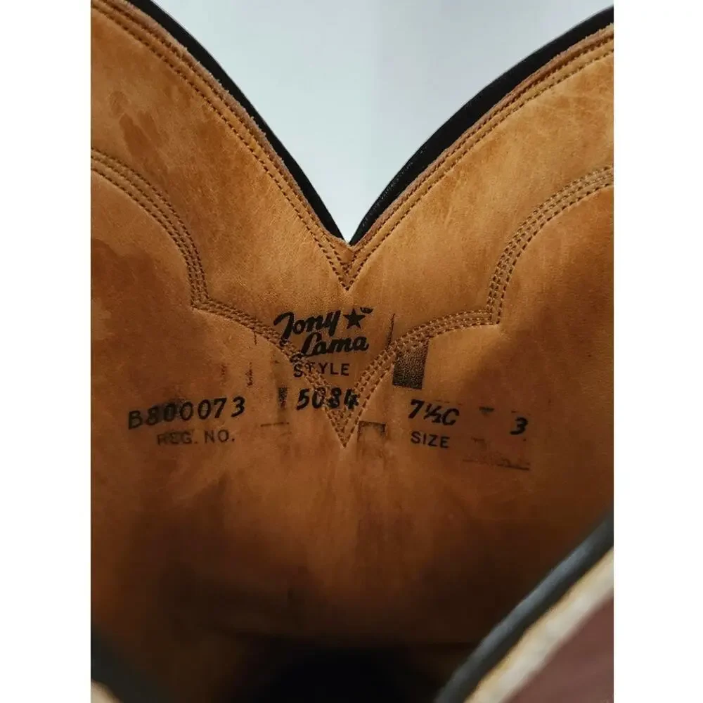 Vintage Tony Lama 5084 Western Cowboy Boots Men's 7.5C Chocolate Cognac USA